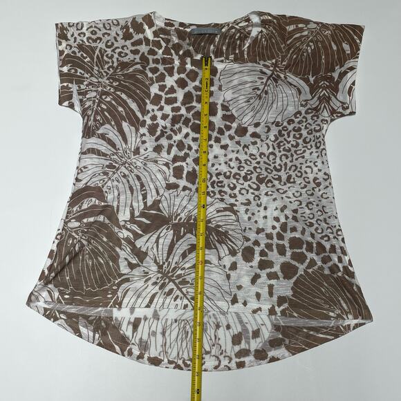 Olivia Moon Pullover High-low Blouse, Brown & White Print, Semi Sheer Size M - Picture 7 of 7